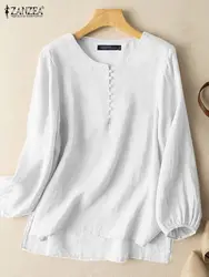 ZANZEA Casual Loose Long Sleeve O Neck Work Shirts Tops Women Elegant Long Blouse OL Tops Tunic 2024 Summer Oversized Blusas