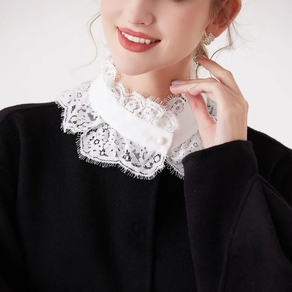 Exquisite Floral Detachable Lapel Collar Standing Collar Soft Fake Lace Collar Removable Shawl Lace Neckline Shoulder Decoration