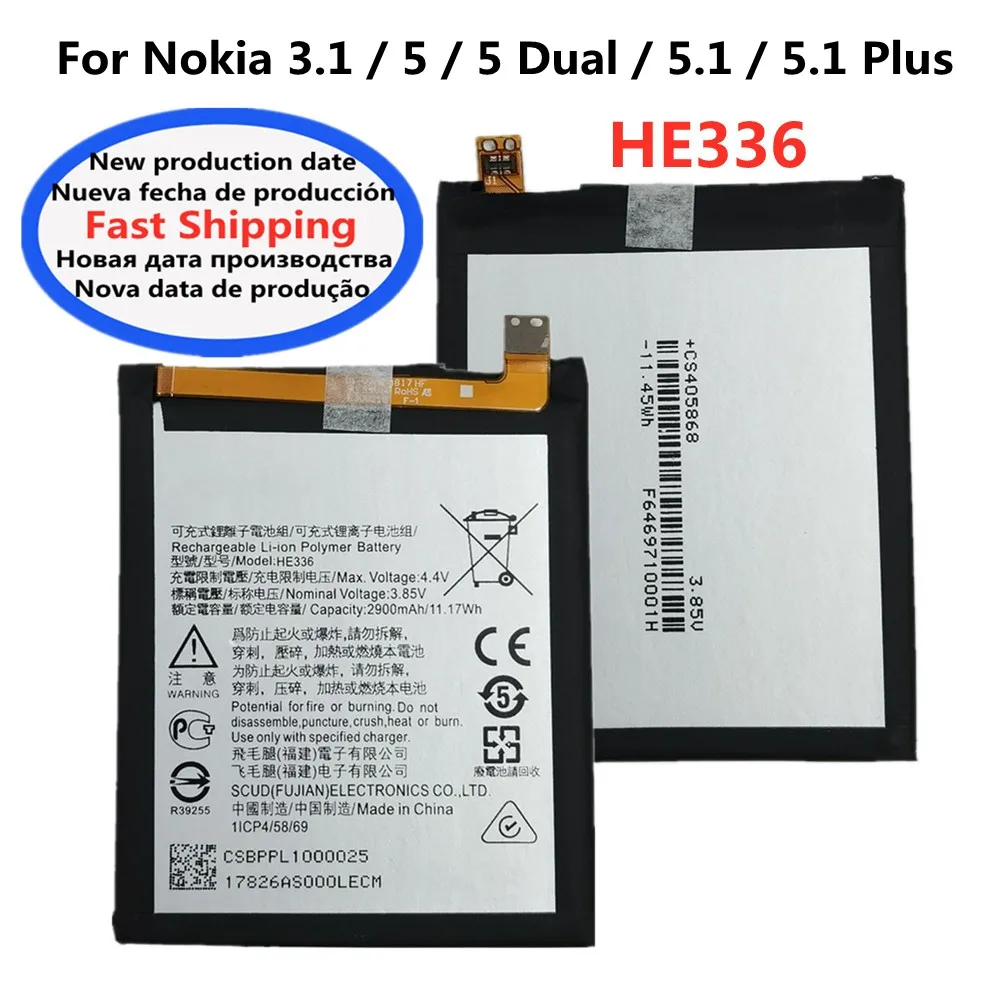 HE336 Original Battery For Nokia 5 / 5.1 Plus / 5 Dual / 3.1 TA-1063 1053 1076 1075 1074 1070 1081 1061 1057 Phone Battery
