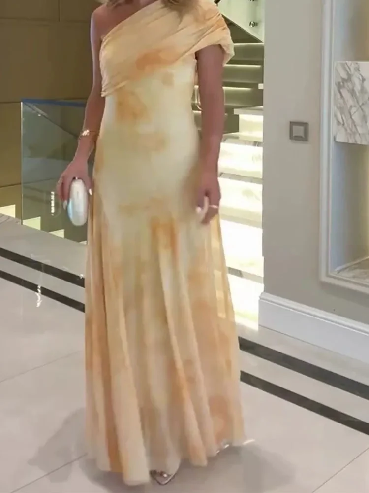 فستان بمزاج التخسيس بدون ظهر للربيع والصيف، فستان كاجوال فضفاض ومثير بكتف واحد #4