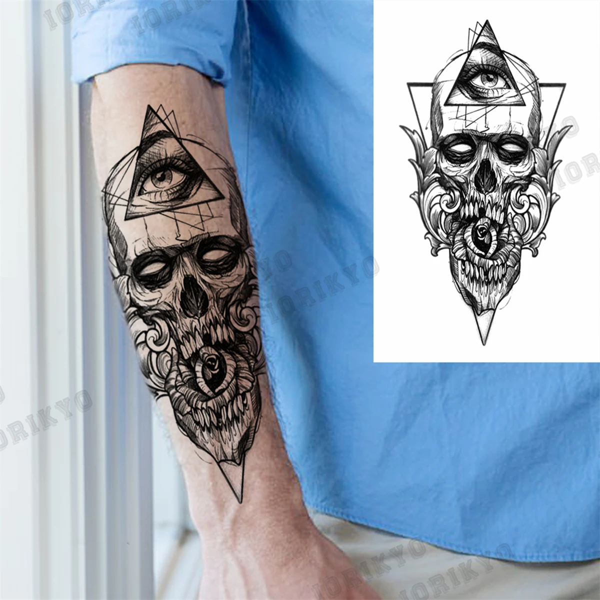 3D Skull Rose Flower Temporary Tattoos For Women Men Geometry Tiger Compass Mandala Fake Tattoo Washable Body Art Painting Tatoo