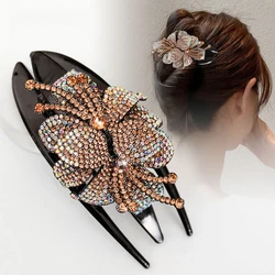 Double Flower Rhinestone Duckbill Hair Claws Clips Hairpins For Girls Women Fashion Hairgrip Barrettes Ponytail Hair Accessories