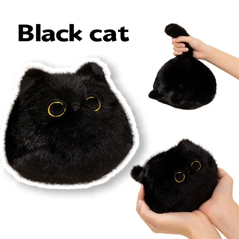 10/16cm Cute Soft Black Cat Plush Doll Cuddly Tuanzi Cat Toy Stuffed Round Ball Cat Halloween Gift Boy Girl Birthday Gift