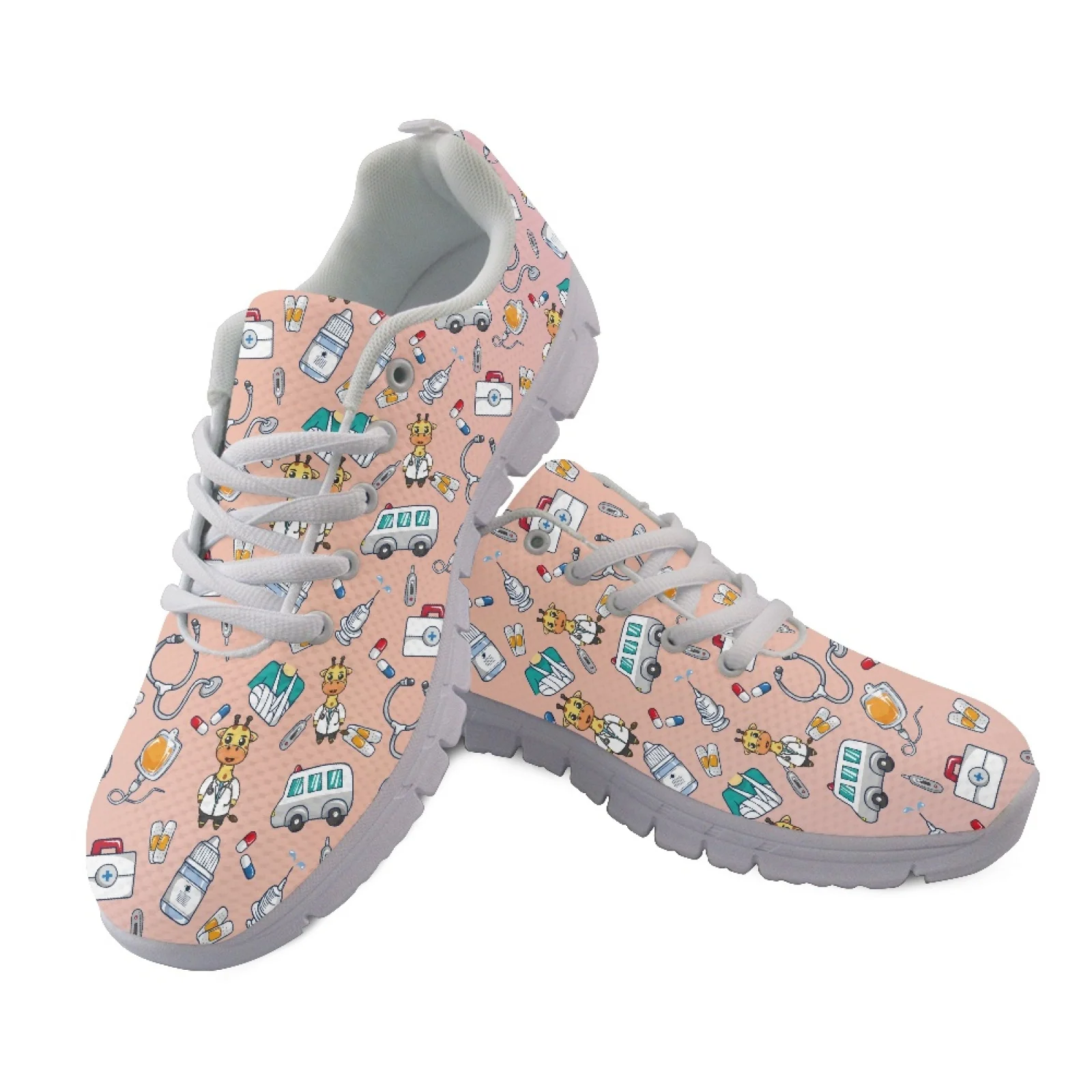 Coloranimal Medical Giraffe Womens Athletic Sneakers Lace up Breathable Mesh Casual Walking Running Shoes for Daily Jogging