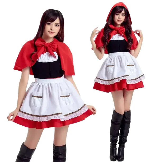 

Halloween Little Red Riding Hood Cosplay Anime Party Costume Game Uniform Maid Sweet Cute Dress Stage Role Playing Costume Set