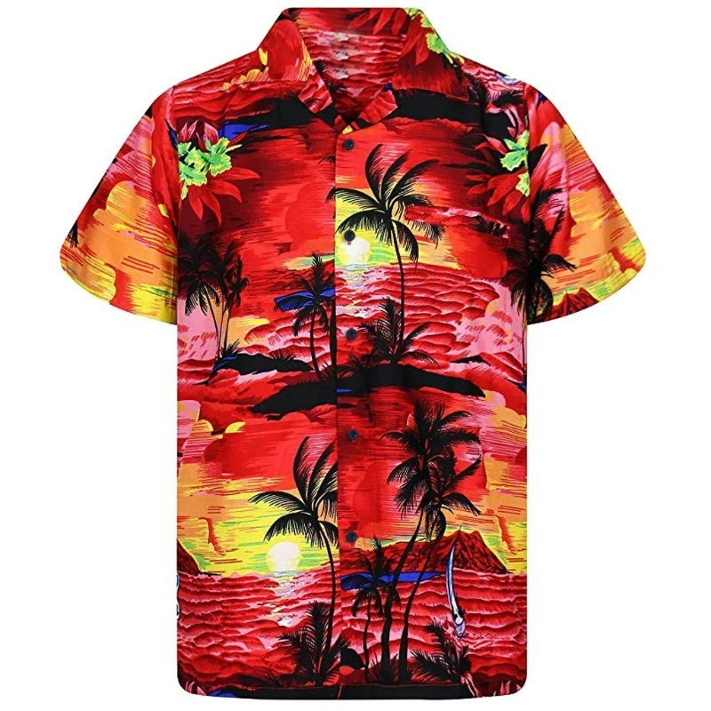 Summer New Large Size Men's Casual Digital Printing Short-sleeved Shirt Hawaiian Men's Shirt Temperament Fashion Individuality