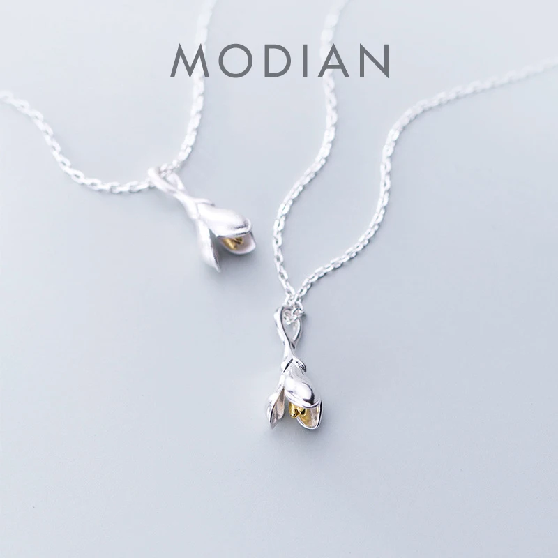 Modian New Simple Blooming Magnolia Flower Pendant Necklace for Women Adjustable Sterling Silver 925 Flora Necklace Fine Jewelry
