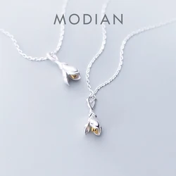 Modian New Simple Blooming Magnolia Flower Pendant Necklace for Women Adjustable Sterling Silver 925 Flora Necklace Fine Jewelry