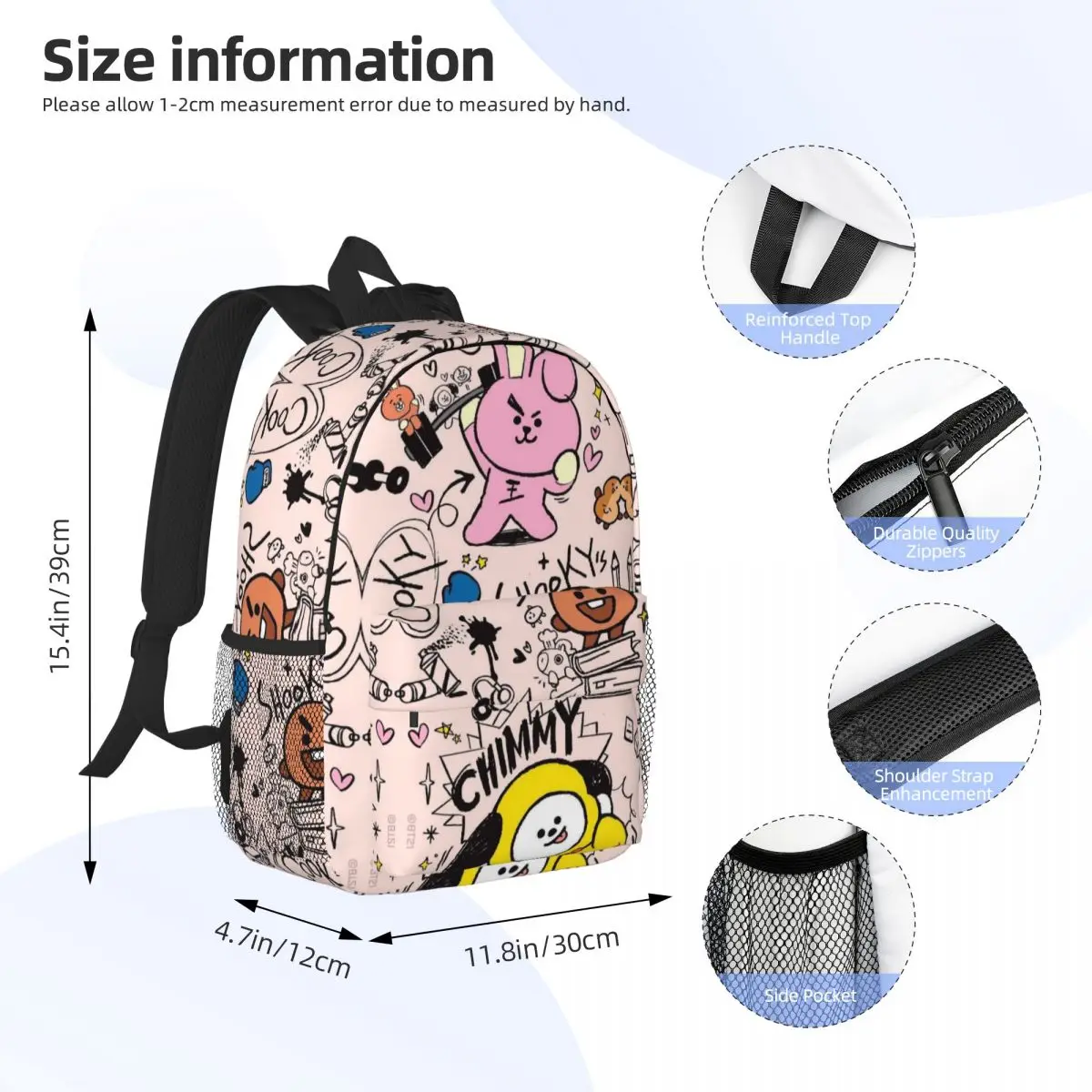 BTS21-Sac à Dos observateur Polyvalent de 15 Pouces, Sacoche pour l'École, les Voyages et 03 Utilisation