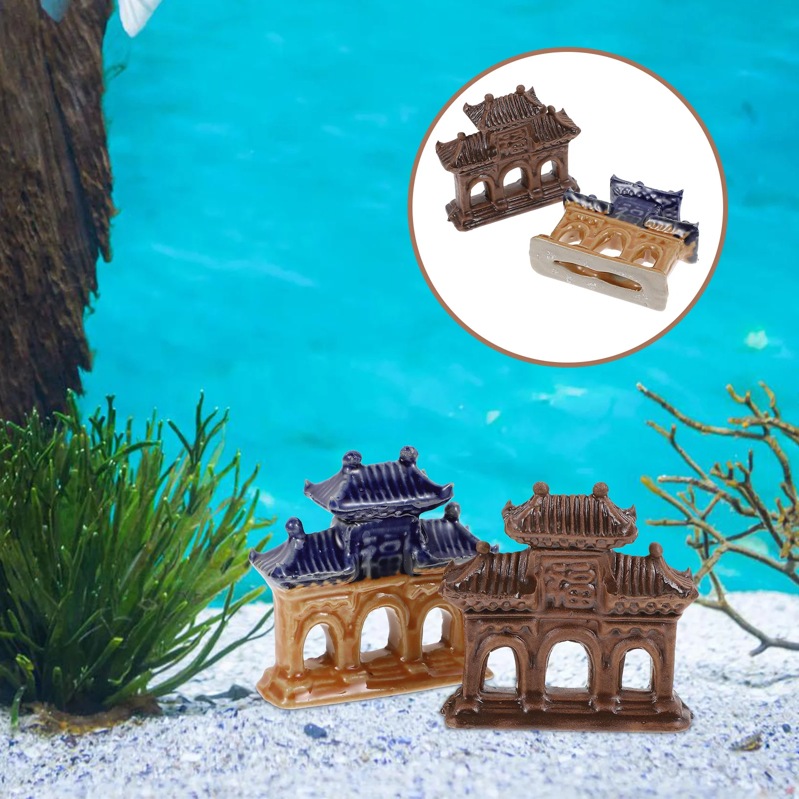 

2Pcs Mini Retro Memorial Archway Landscape Decor Durable Ceramic Micro Landscape Prop Aquarium Fish Tank Garden Ornament
