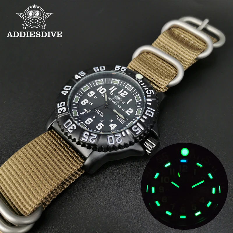 ADDIESDIVE Fashion Men\'s Analog Watch 50m Waterproof Luminous Tube Nylon Sports Men Military Wristwatches Quartz Watch for Men