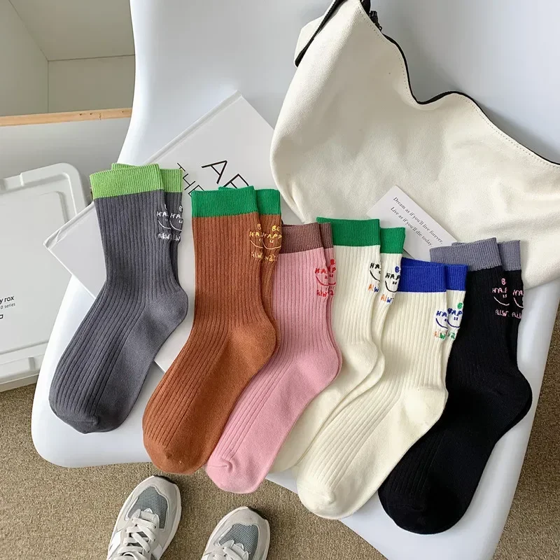 

Funny Socks Women Children Letter Embroidery Casual Fashion Harajuku Streetwear Crew Cotton Knitting Girl Elastic Long Socks New