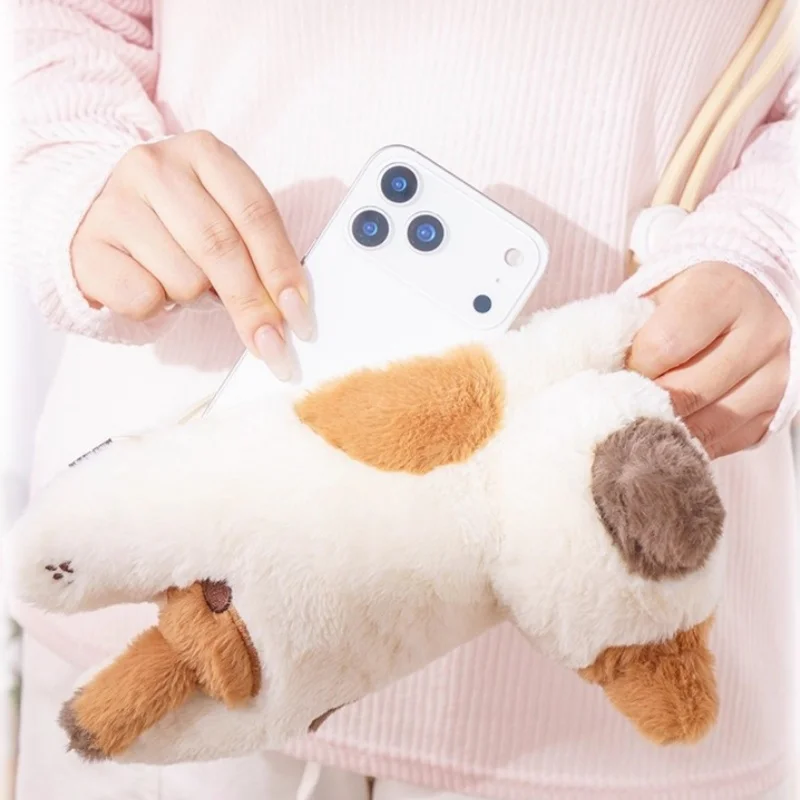 In Stock Kawaii Cheese Cat Plush Crossbody Bag Fluffy Cartoon Doll Bag Single Shoulder Bag Give Friends Creativity Trendy Gifts