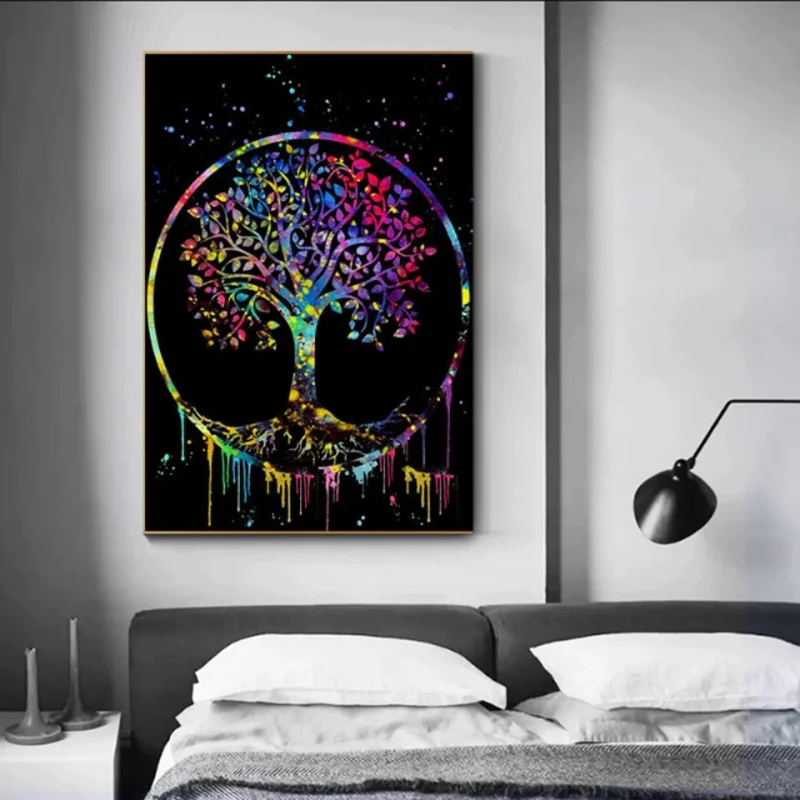 شجرة الحياة الفن قماش اللوحة طباعة Vintage المشارك مجردة شجرة جدار صورة لغرفة المعيشة ديكور المنزل كوادروس
