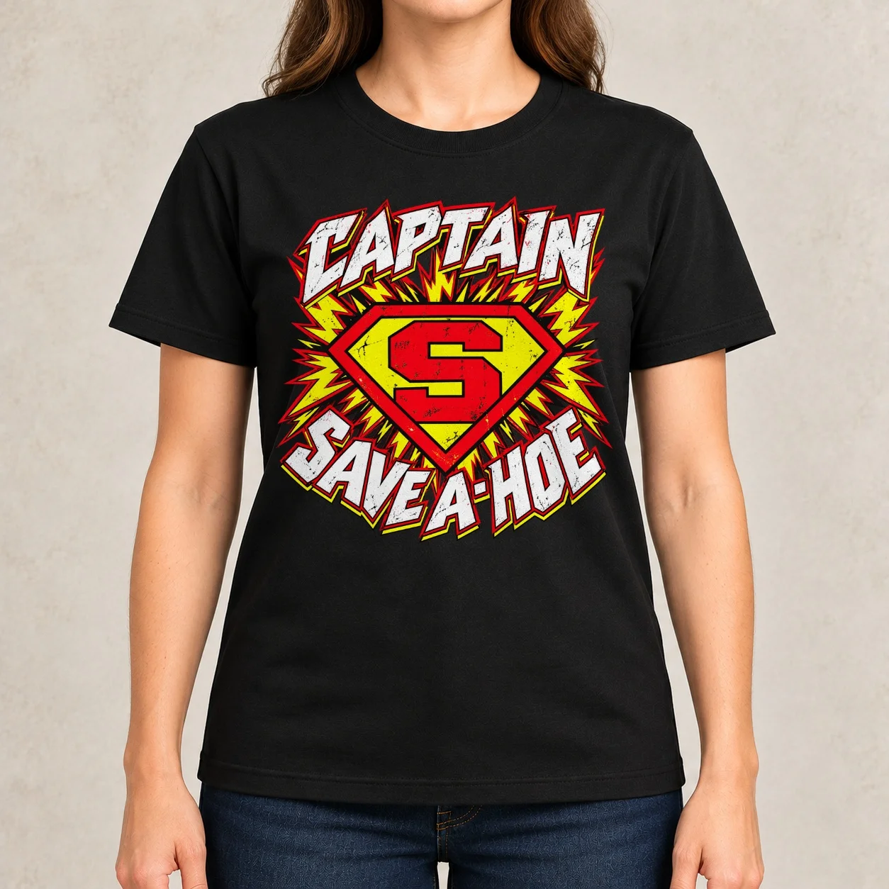 Captain Save A Hoe Funny Comic Costume Halloweens Classic Women T-Shirt cute tops cute clothes rock and roll t shirts for Women