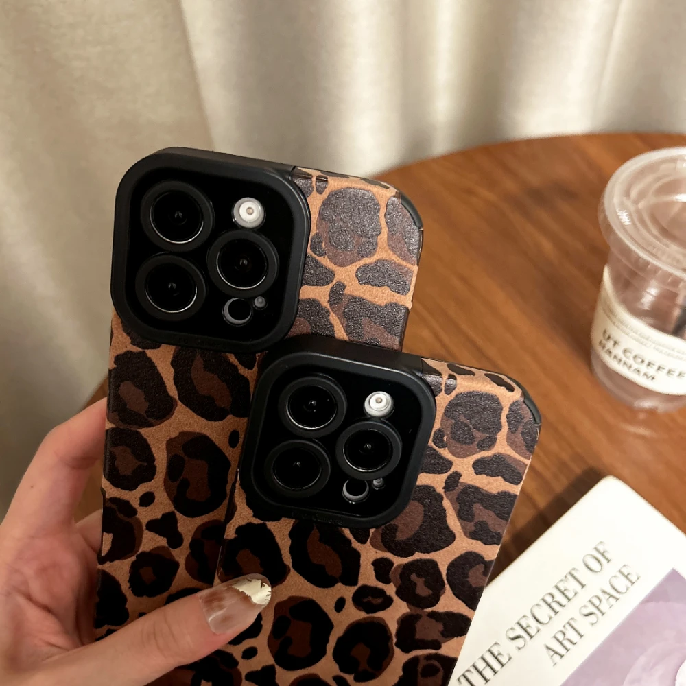 Cortex Leopard Print Pattern Lens Protection Phone Case For iPhone 11 12 13 14 15 16 Pro Max 7 8 Plus X XR XS Max Soft TPU Cover