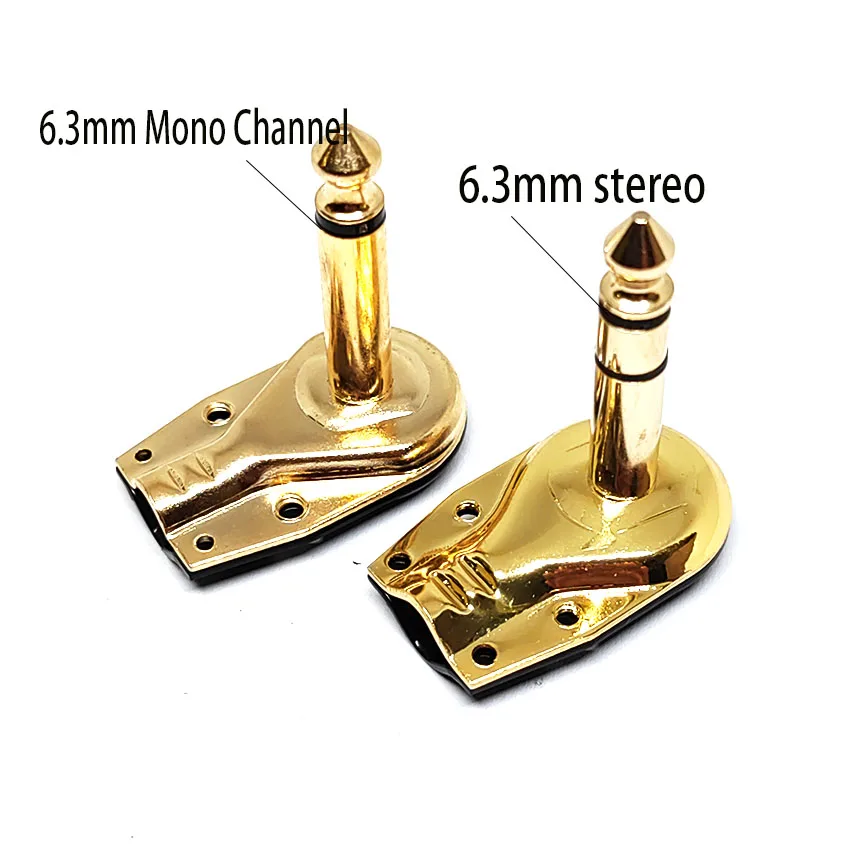 2pcs 90 Degree Right Angle 6.35mm Mono/Stereo 2/3 Poles Jack Plug 6.35mm Guitar Phono Pancake 1/4 Inch Connector