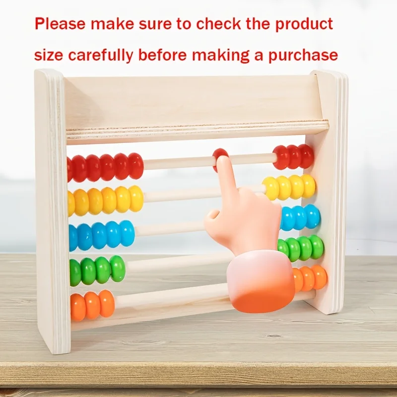 Wooden Abacus for Kids Math 5-Row Counting Toy with Beads Number Cards Educational Counters for Kids Math Gift for Boys Girls
