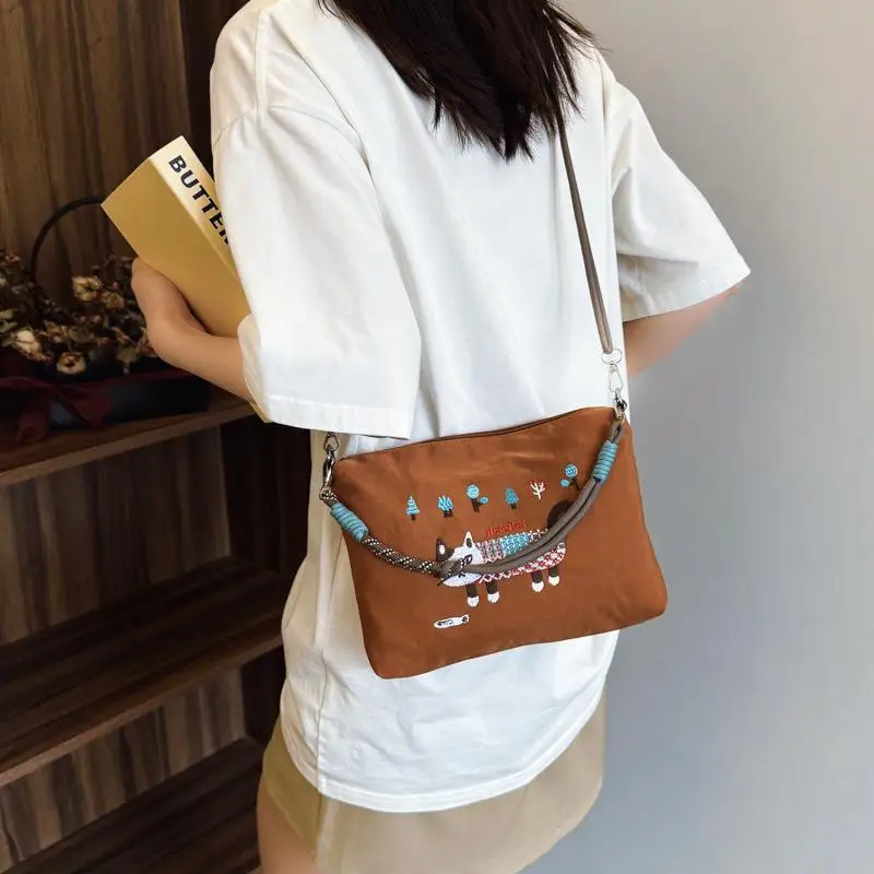 

Женская сумка-тоут в японском стиле с вышивкой, модная, вместительная, прочная, на плечо, для повседневного использования, сумка-мессенджер