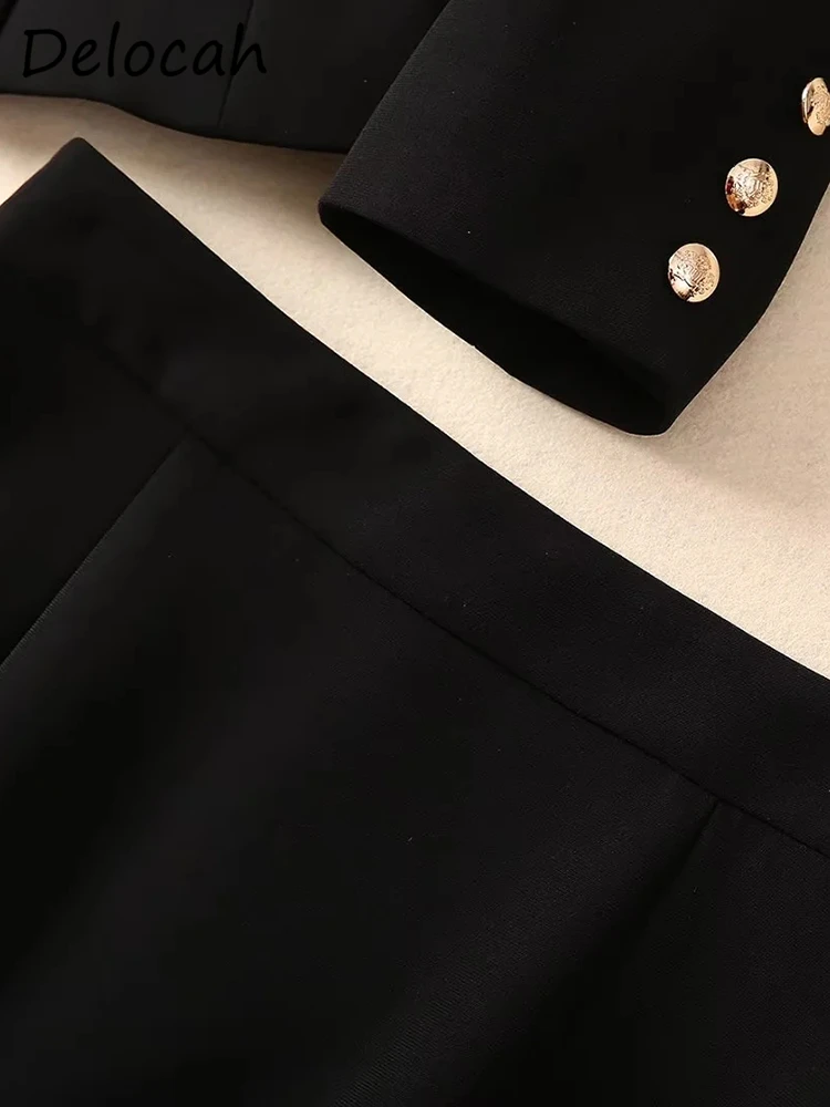 Delocah High Quality Autumn Women Fashion Runway Skirts Sets Long Sleeve Slim Jacket + High Waist Solid Color Midi Skirts Suits