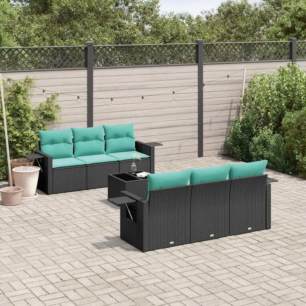 

7 Piece Outdoor Rattan Sofa Set with Cushions Black Patio Furniture Garden Lounge Seating