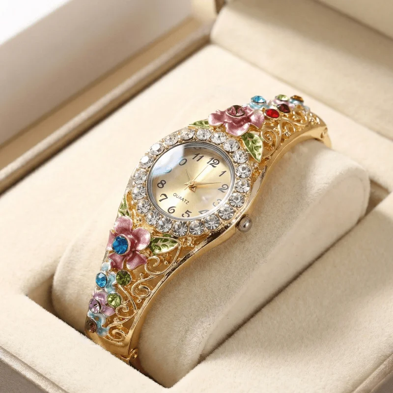 Luxury Retro Women's Bracelet Watch Fashion Rhinestone Stainless Steel Quartz Clock Elegant Ladies Watch Best Birthday Gifts