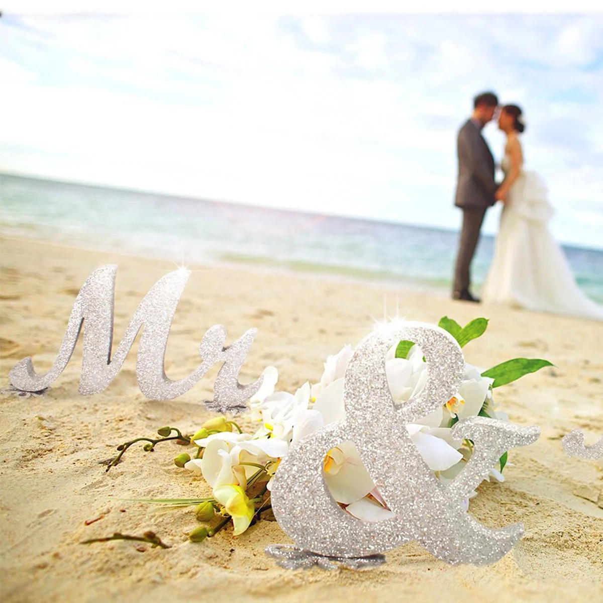 

Mr Mrs Wooden Sign Wedding Decoration Silver Glitter Table Centerpiece For Party Event Decor Outdoor Indoor Use