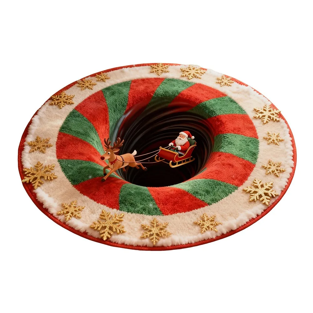60*60cm Christmas Round Carpet Imitation Cashmere Red Christmas Tree Base Mat 3D Special-shaped Anti-Slip Bedroom Door Mat