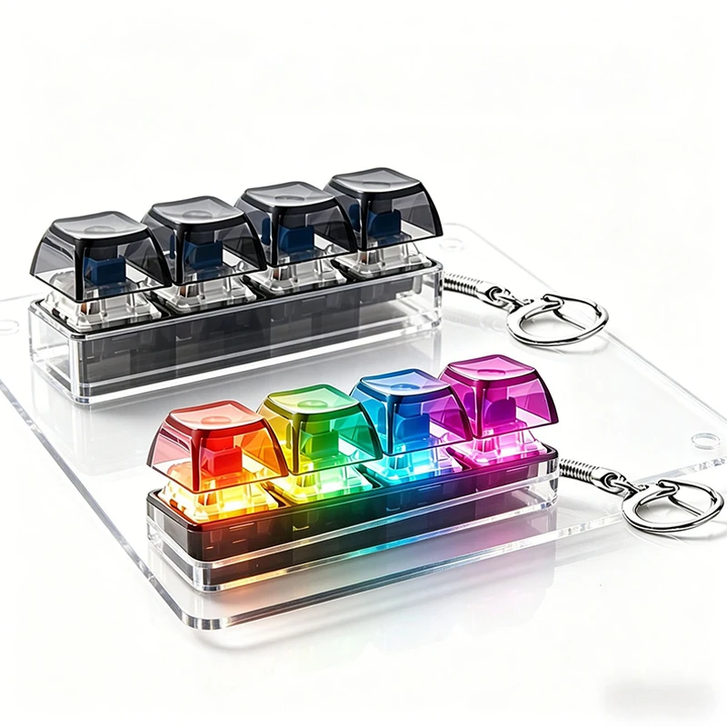 Portable LED Light Up Keychain Fidget Toy Clickable Button Keyboard Design for Stress Anxiety Relief Office Desk Decor Fun Gift