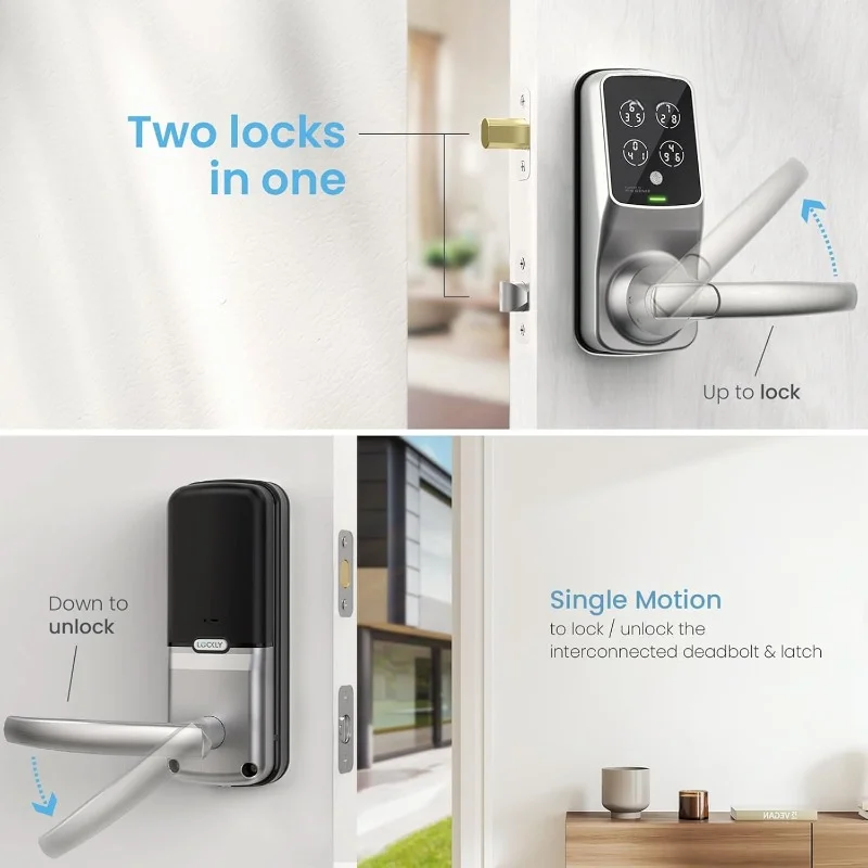 Duo Interconnected Deadbolt+Latch (PGD678W), Front Door Handle and Deadbolt Set, 3D Biometric Fingerprint Sensor