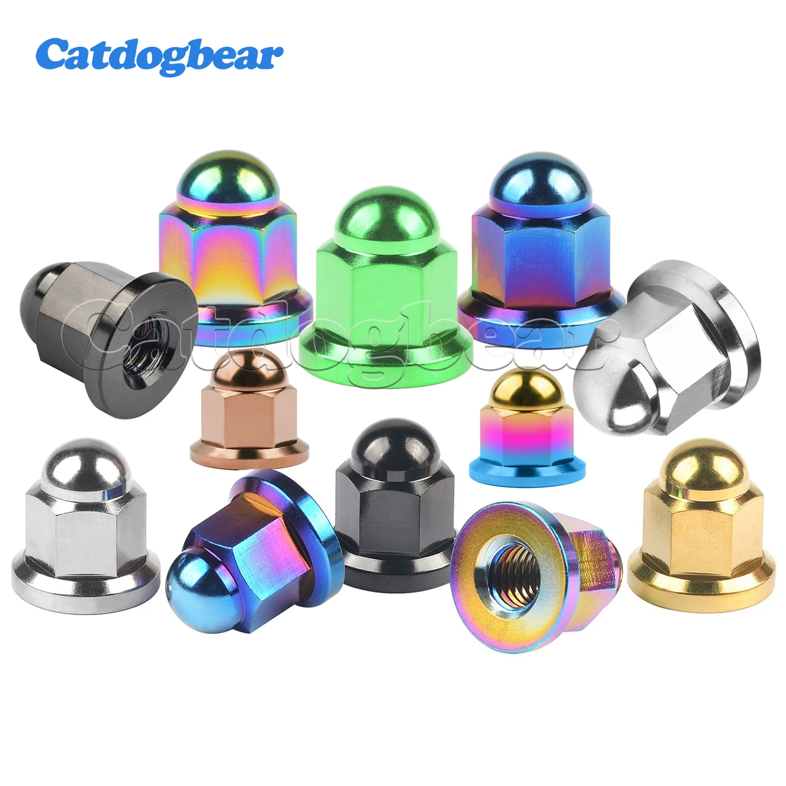 4PCS Catdogbear Titanium  Nut M6X1.0mm M8/M10X1.25mm Dome Head Flange Locking Nuts for Bicycle Motorcycle Car
