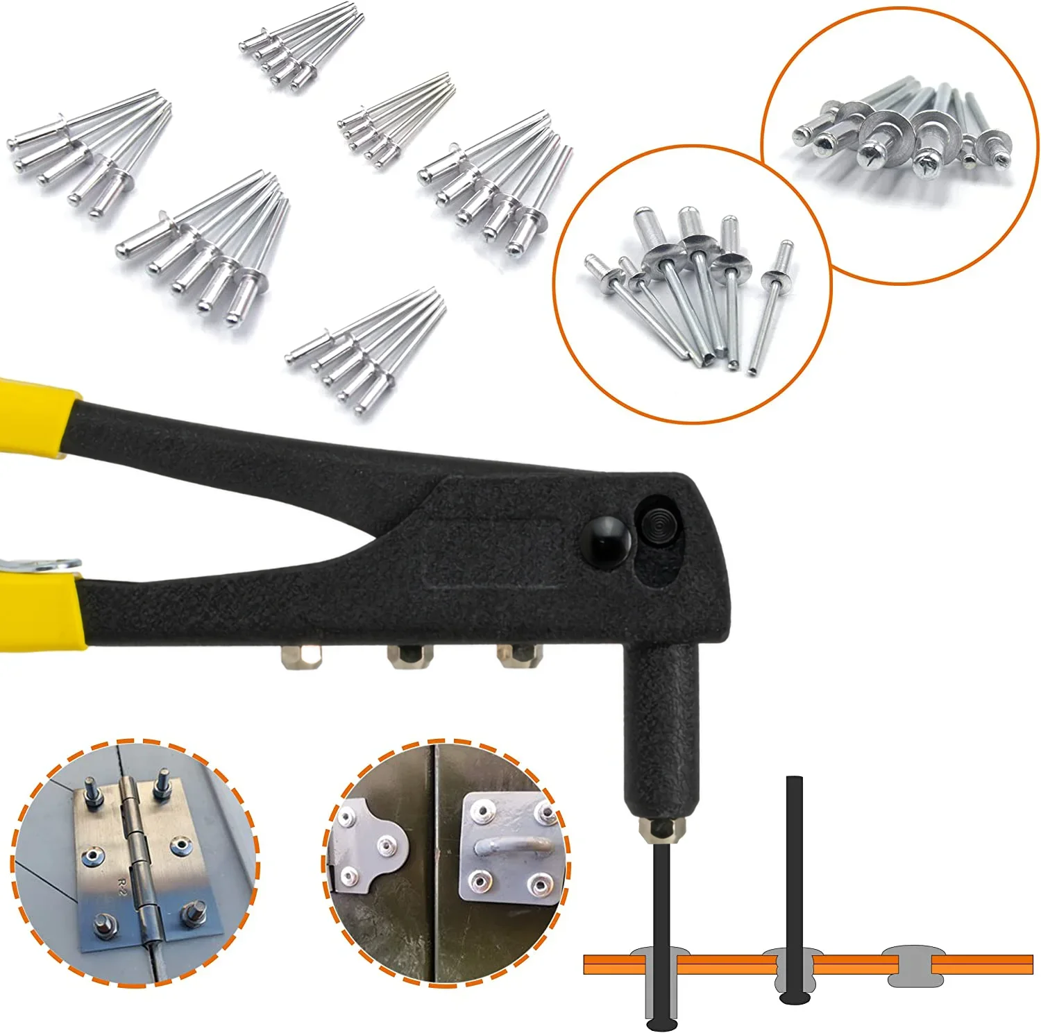 Heavy Duty Riveter Set,Pop Rivet Gun e Blind Rivets Sortimento Kit, Ferramentas Manuais, Ferramenta Rivet Nut, 150Pcs