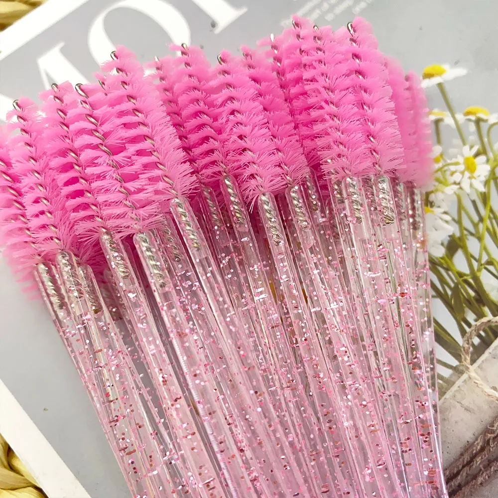 50 Stuks Make-Up Kwasten Wegwerp Kristal Wenkbrauw Borstel Diamant Handvat Mascara Wand Applicator Wimpers Wimper Extension Gereedschap