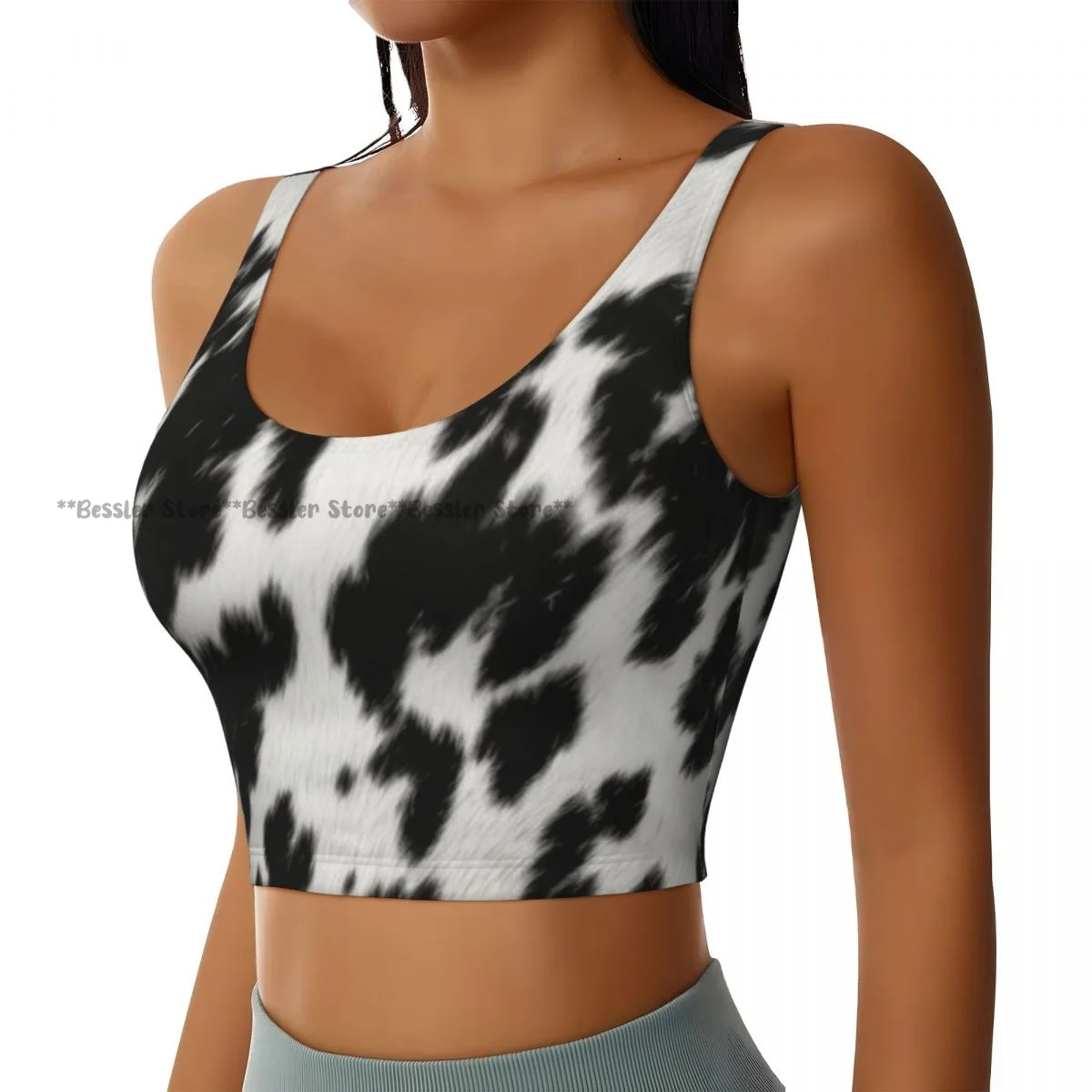 Yoga Vest Women Gym Sports Crop Tops Cow Skin Texture Abstract Background Streetwear Workout Breathable Tank Top Female
