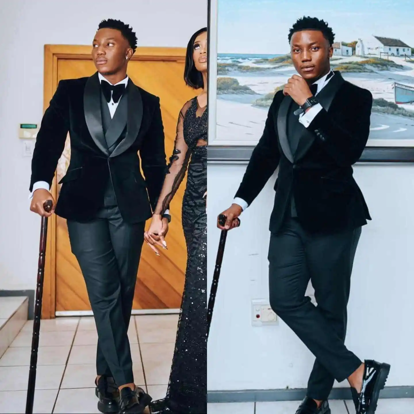 

One Button Men Suits Set Vintage Shawl Lapel Beaded Tuxedos Wedding Groomsmen Party Jacket 2 Piece Customized Formal Dress