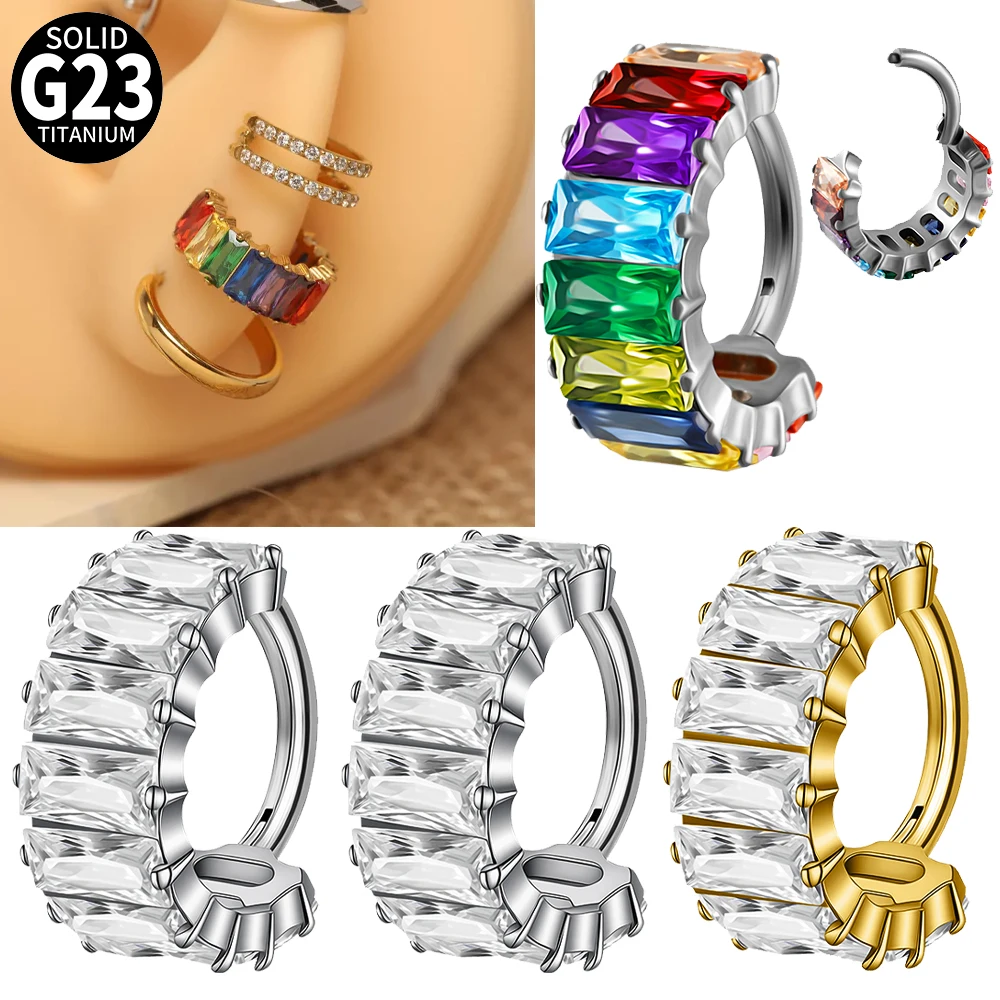 1PC G23 Titanium Hinged Septum Nose Hoop Notril Rings Thick CZ Clicker Helix Daith Conch Earrings Rook Piercing Jewelry 16G