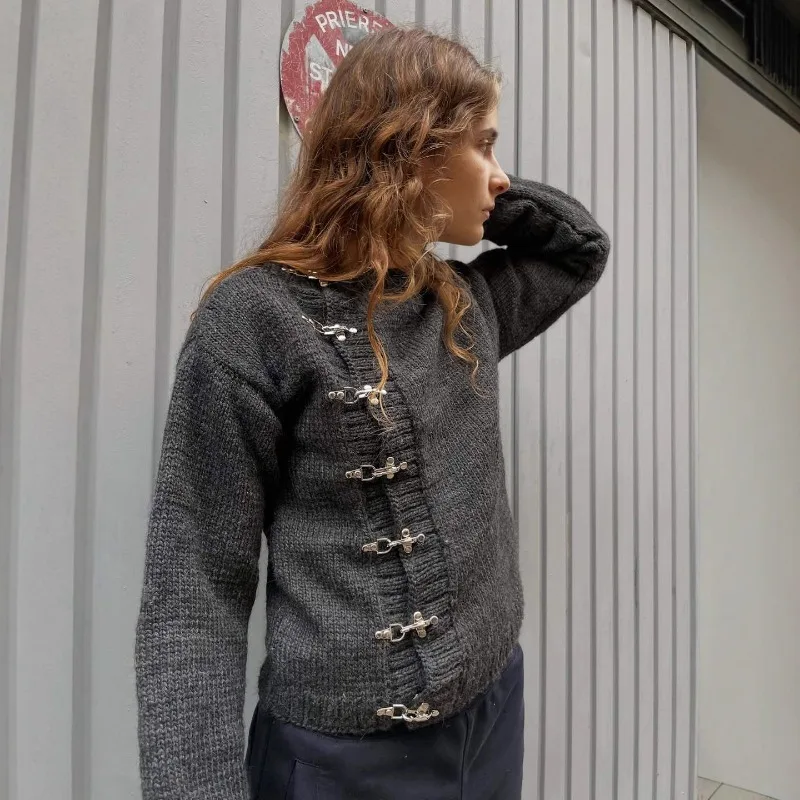 

Tops Overcoat Sweater Woman Autumn Winter Button Cardigan Keep Warm Knitting Comfortable Brief Leisure Minority Individuality