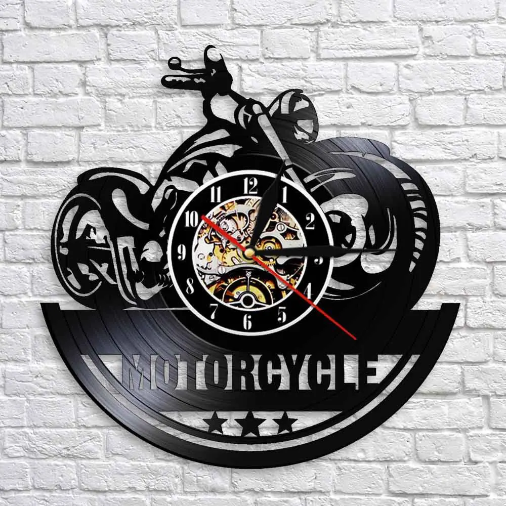 Creative Led Light Clock Harley Motorcycle Style Vinyl Record Wall Clock Retro 16 Colors LED Clocks Home Living Bed Room Decor