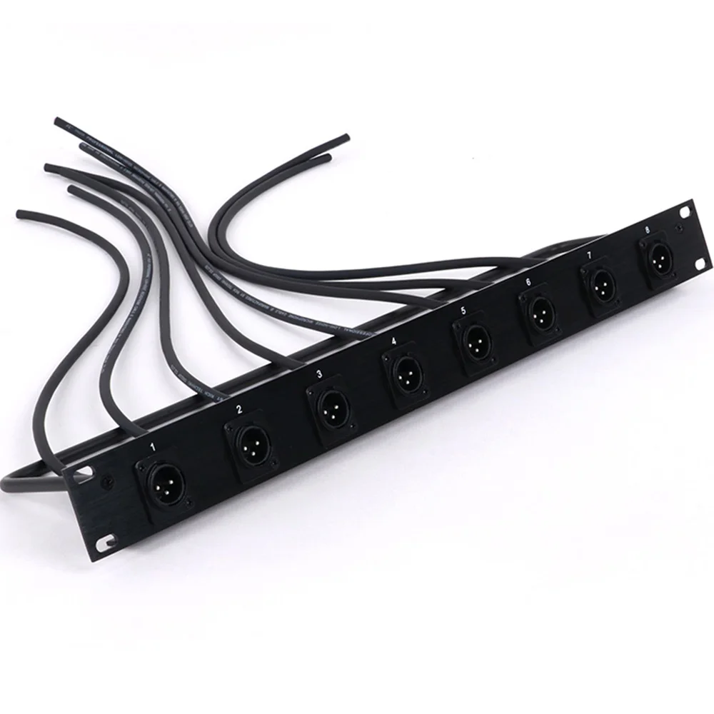 1pc Customized 8-Way 1U Cabinet XLR Audio Jumper Rack,8-Hole Panel Mount 3Pin XLR Male Socket+Audio Shielded Cable-Free Welding