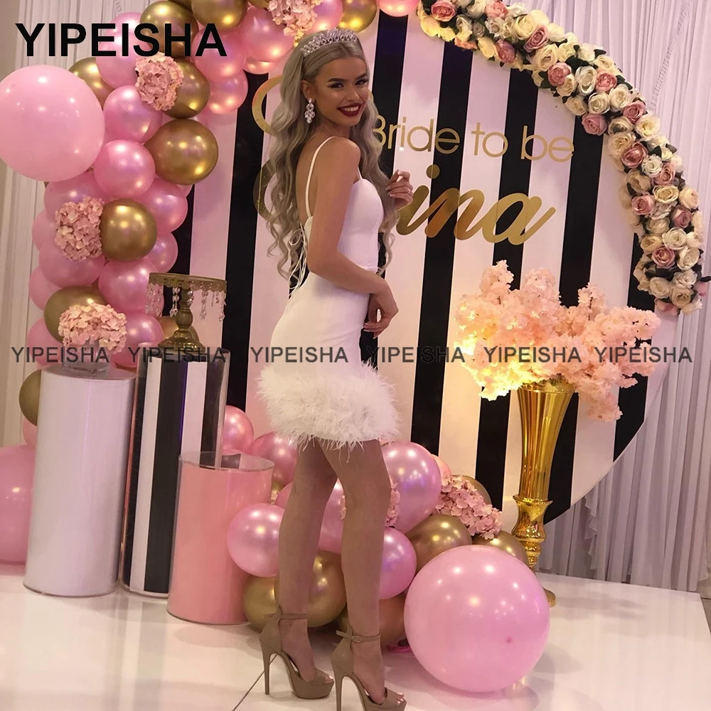 Yipeisha Mini Lông Vũ Homecoming Áo Vỏ Tiệc Cocktail Áo Chân Váy Xòe Caro Trắng Nhỏ Đầm Đầm Vestido De Festa