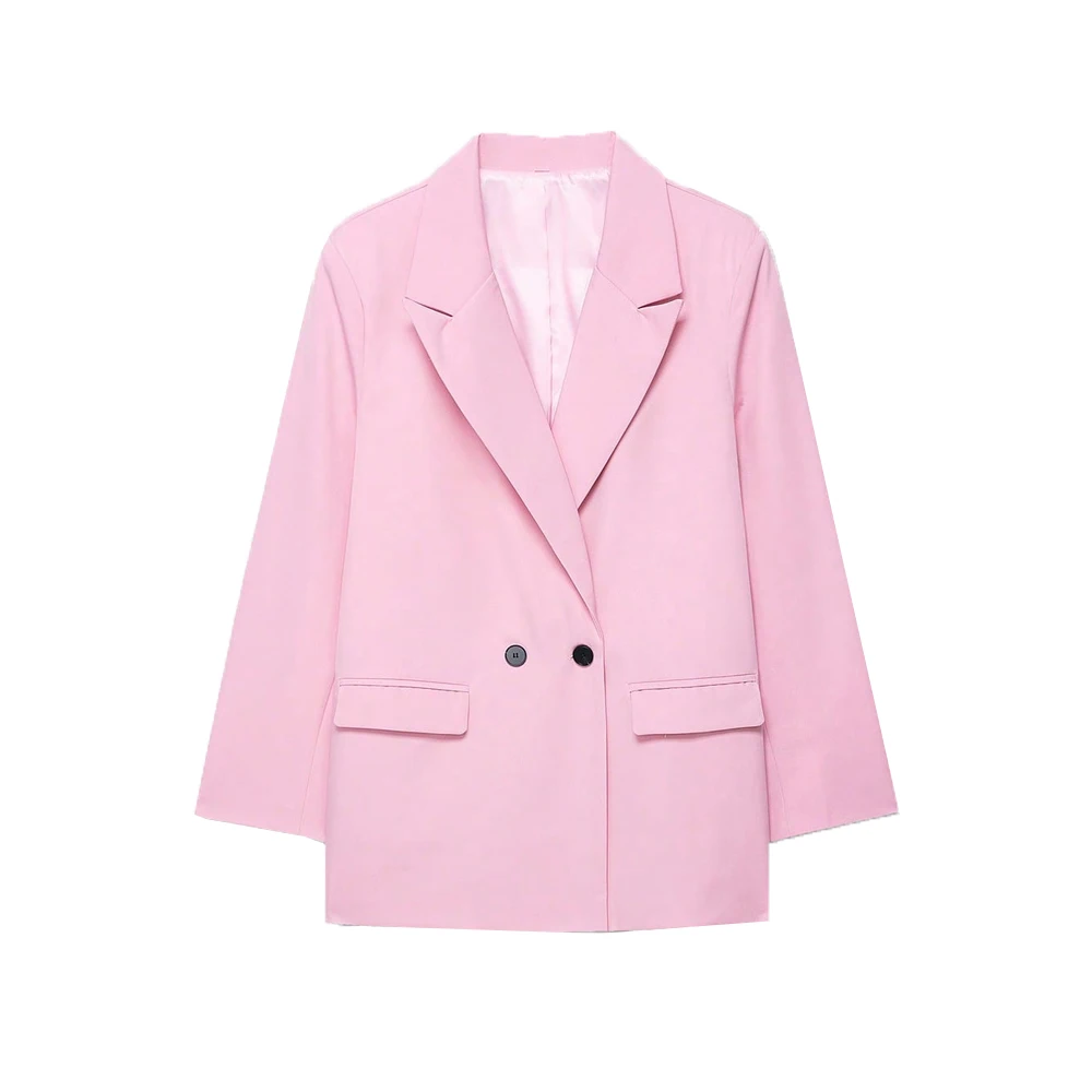 Dames Double-Breasted Effen Kleur Blazerjas Lange Mouw Kantoorkleding voor Lente Herfst Winter Oude Geldstijl