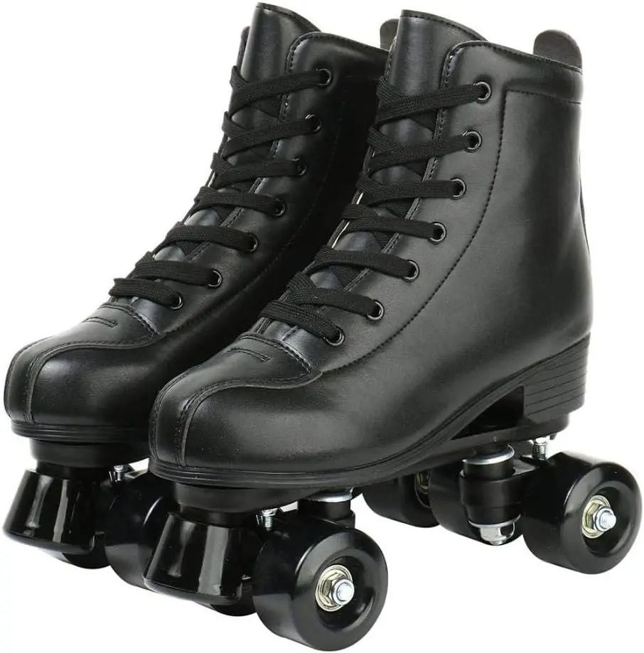 Double Row Skates Adjustable Leather High-top Roller Skates Perfect Indoor Outdoor Adult Roller Skates with Bag