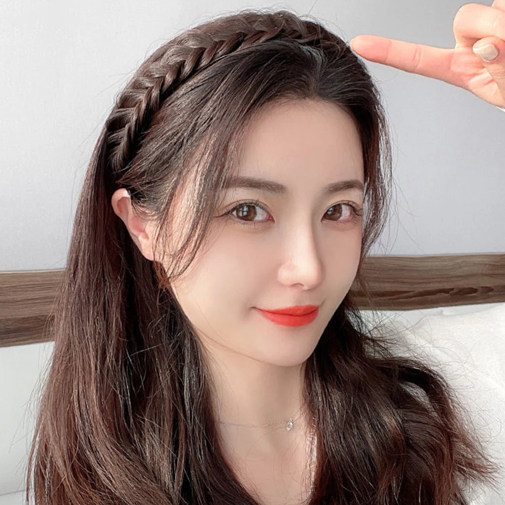 

Fishbone Braid Headband Women Wide Braided Synthetic Hairband Makeup Hair Accessories Plaited Headwear Lightweight Comfortable