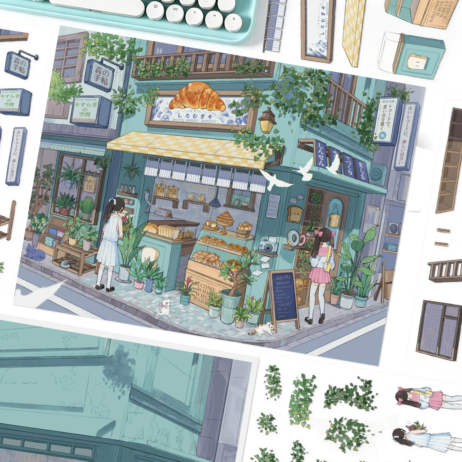 1 Set Kreatives Cartoon 3D-Landschafts-Stickerbuch DIY Hütten-Szenen-Aufkleber Miniaturhaus-Aufkleber Hütten-Szenen-Schreibwarenaufkleber – Detail 6