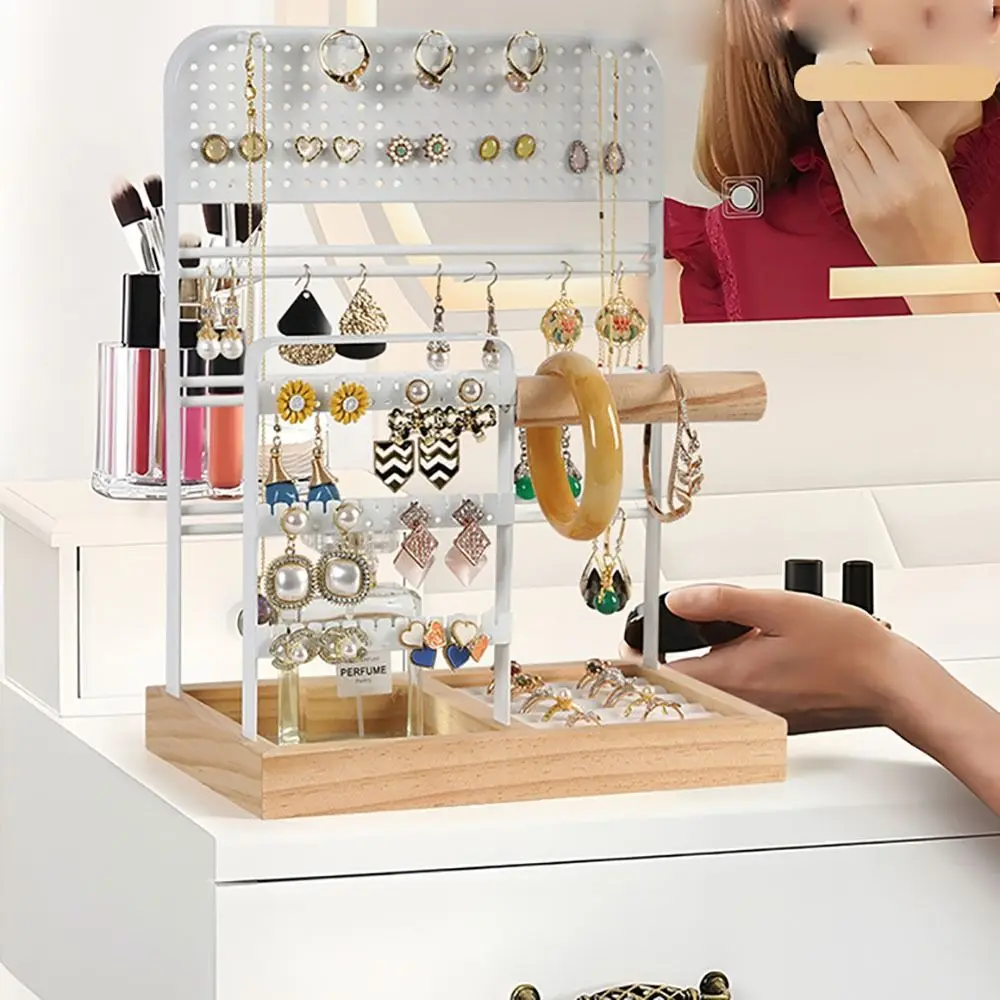 Display Holder Wooden Necklaces Easel Metal with Hooks Bracelet Display Solid Wood Removable Jewelry Collection Rack