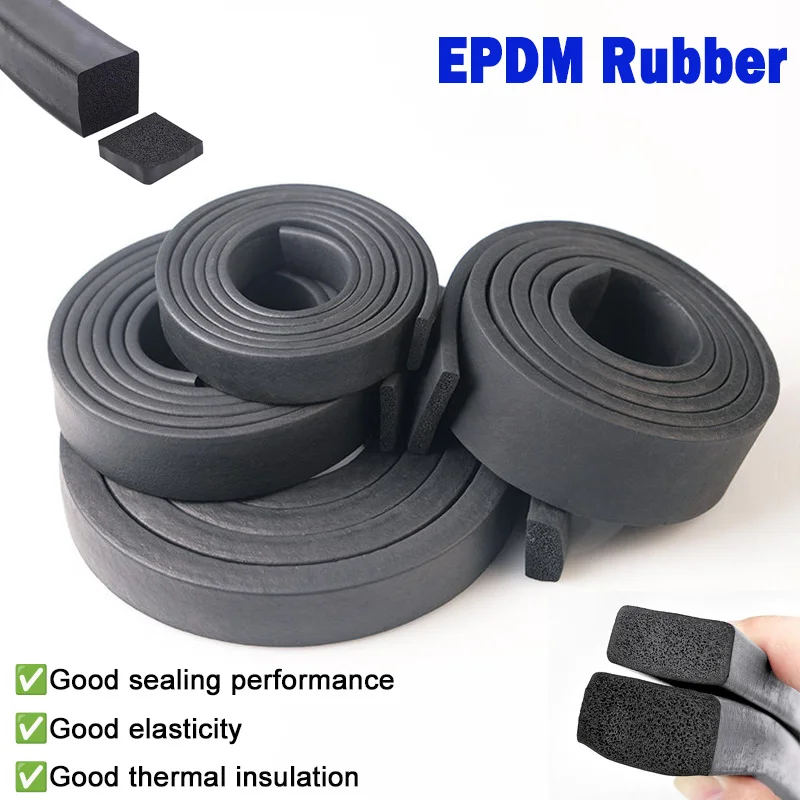 1Meter High-quality Black EPDM Foam Rubber Sealing Strip Square Bar For Cabinet Door Seal Corrosion-resistant  Thickness：3~50mm