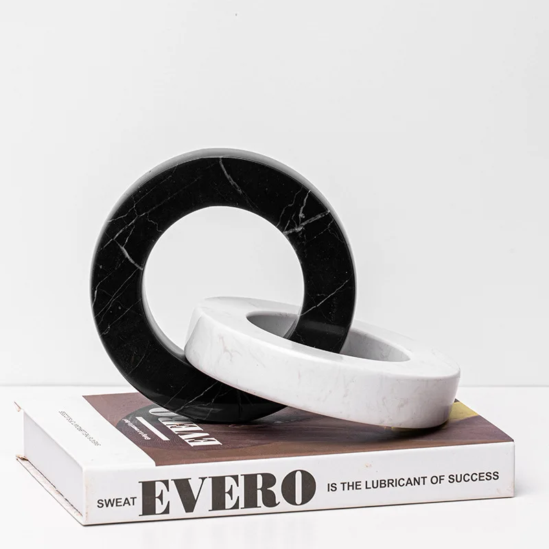 Black and White Marble Circular Sculpture Abstract Craftsmanship Desk Decoration Structure Sculpture Room Aesthetic Decoration