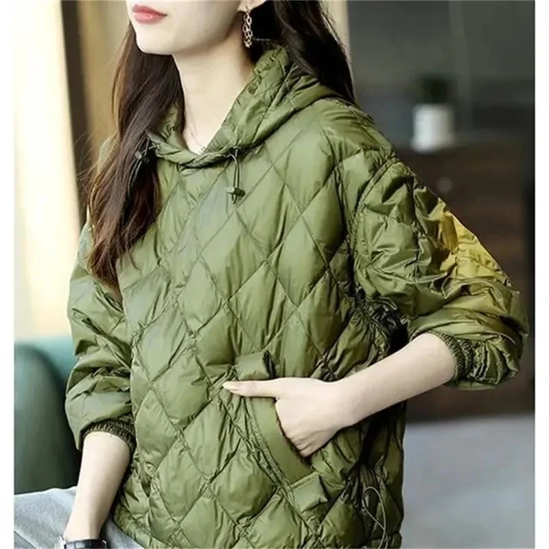 Women's Japanese Quilted Cotton Keep Warm Cotton-Padded Jacket Autumn And winter New Female Coat Hooded Long-Sleeved Coat Green