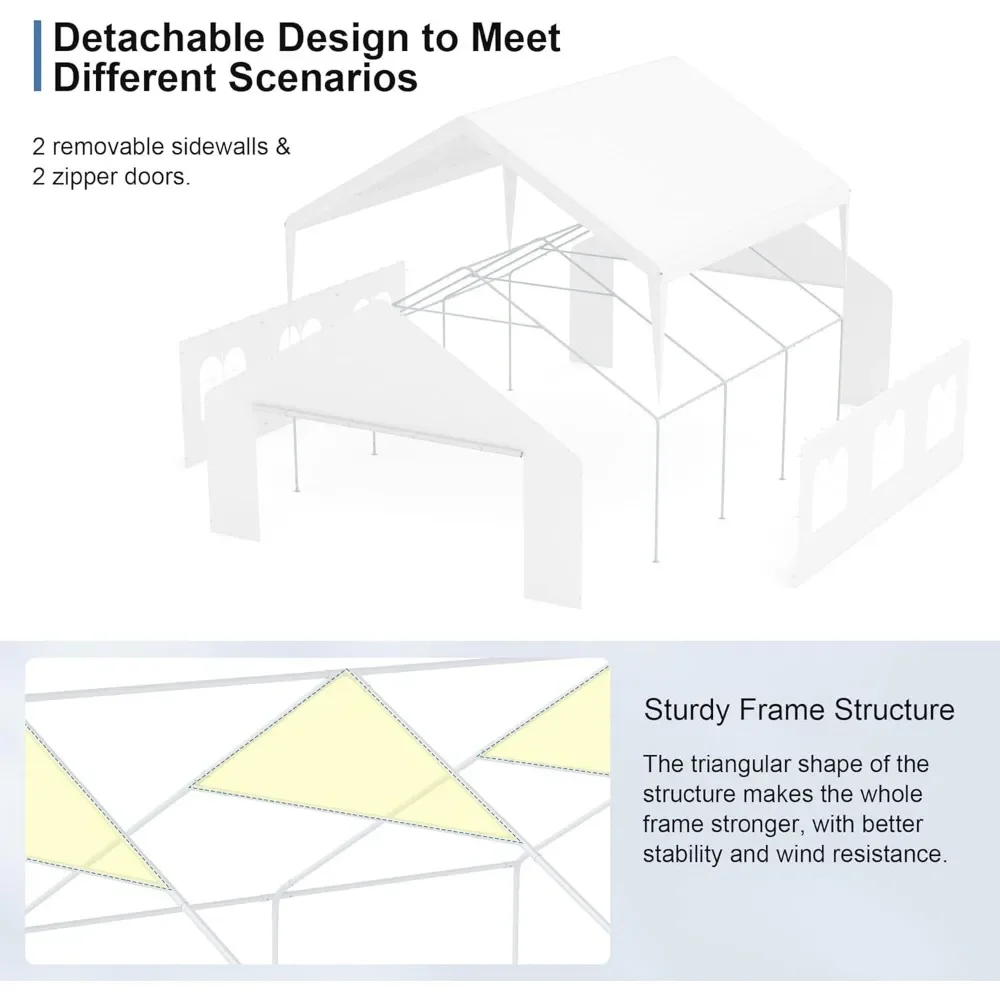 20X20Ft Carport, Removable Sidewall,  All-Season Tarp, Outdoor Storage Shelter for Party Event Gathering, Water-Resistant Garage