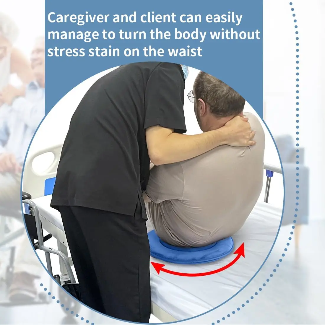 Ehucon وسادة دوارة 360° للمسنين - قرص نقل آمن (غطاء قابل للغسل، للكرسي المتحرك/السيارة/المنزل)
